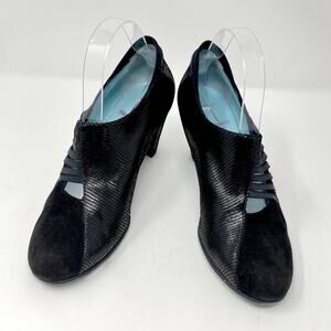 Thierry Rabotin Elastic Straps Embossed Suede Leather Heels EU 40 US 9.5 Black